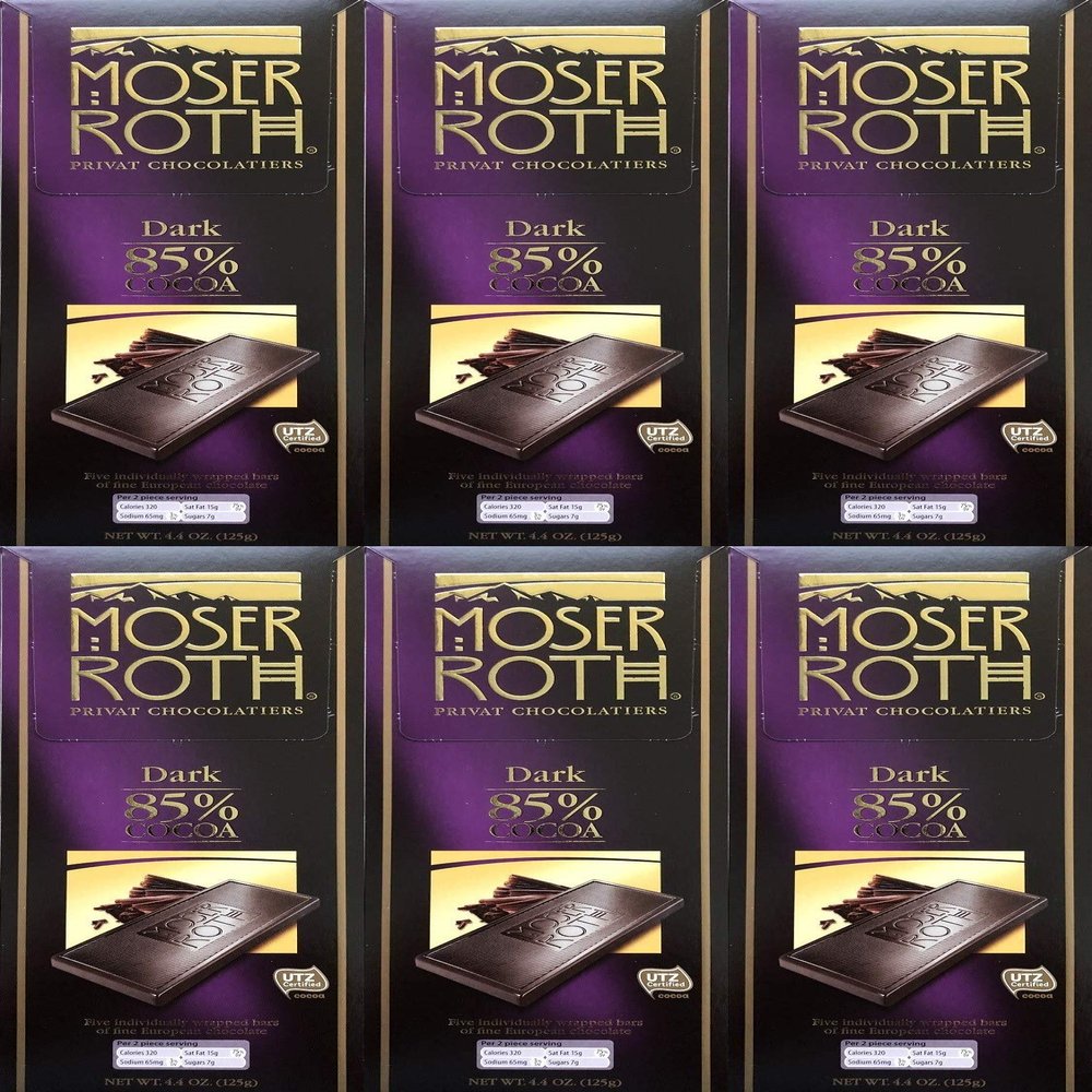 Boxed 6 Pack ~ 85% Cocoa Dark Chocolate ~ Moser Roth Fine German Chocolate Bar (s) ~ With Bonus Sample!
