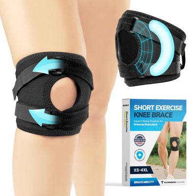 BraceAbility Patella Tracking Knee Brace - Short Running, Exercise, Basketball Support Sleeve Stabilizer for Post Kneecap Dislocation, Tendonitis, Patellofemoral Pain and Meniscus Injuries (Large)