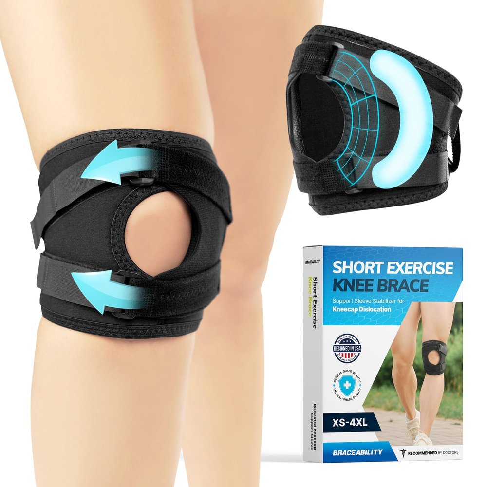 BraceAbility Patella Tracking Knee Brace - Short Running, Exercise, Basketball Support Sleeve Stabilizer for Post Kneecap Dislocation, Tendonitis, Patellofemoral Pain and Meniscus Injuries (Large)