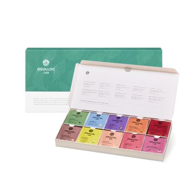 OSULLOC Premium Tea Collection (40 count, 10 flavors x 4 ea), Valentines Day Tea Gift Set, Self Care Sampler Gift Box, Premium Organic Pure & Blended Tea from Jeju