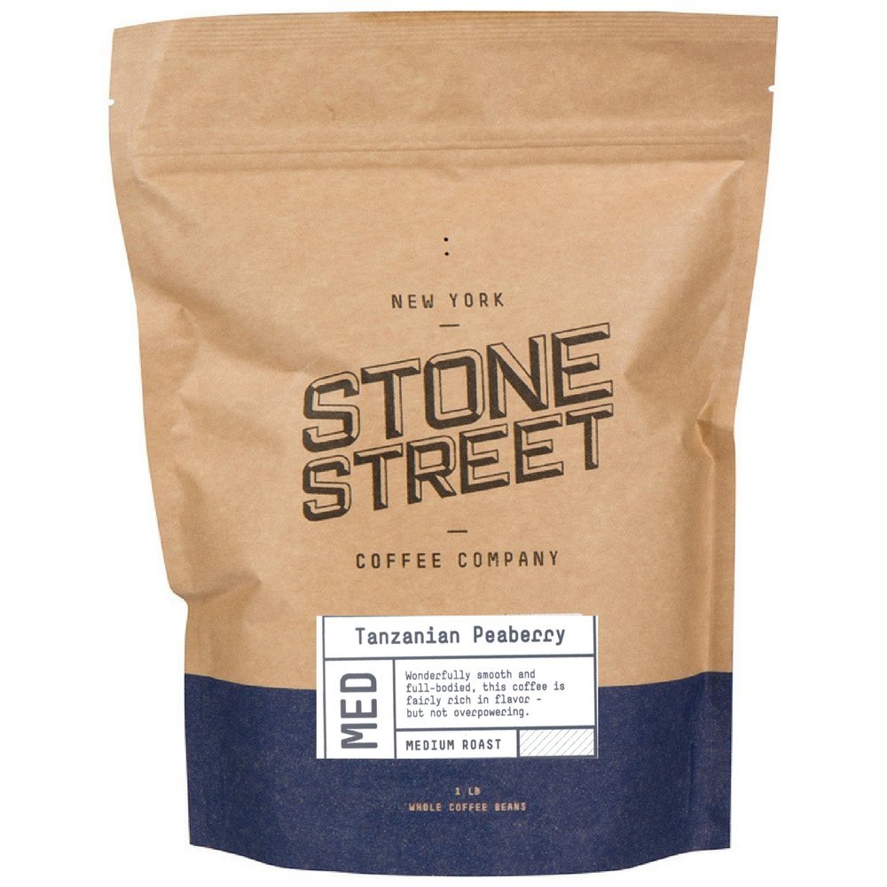 Tanzania Peaberry Whole Bean Coffee, Medium Roast, 1 LB Bag, Single Origin 100% Arabica, Roasted in Brooklyn