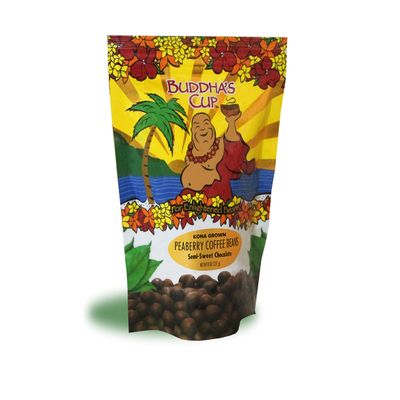 Chocolate Covered Coffee Beans by Buddha's Cup Semi-Sweet Chocolate Covered Peaberry Coffee Beans - 100% Kona Coffee - 8oz bag