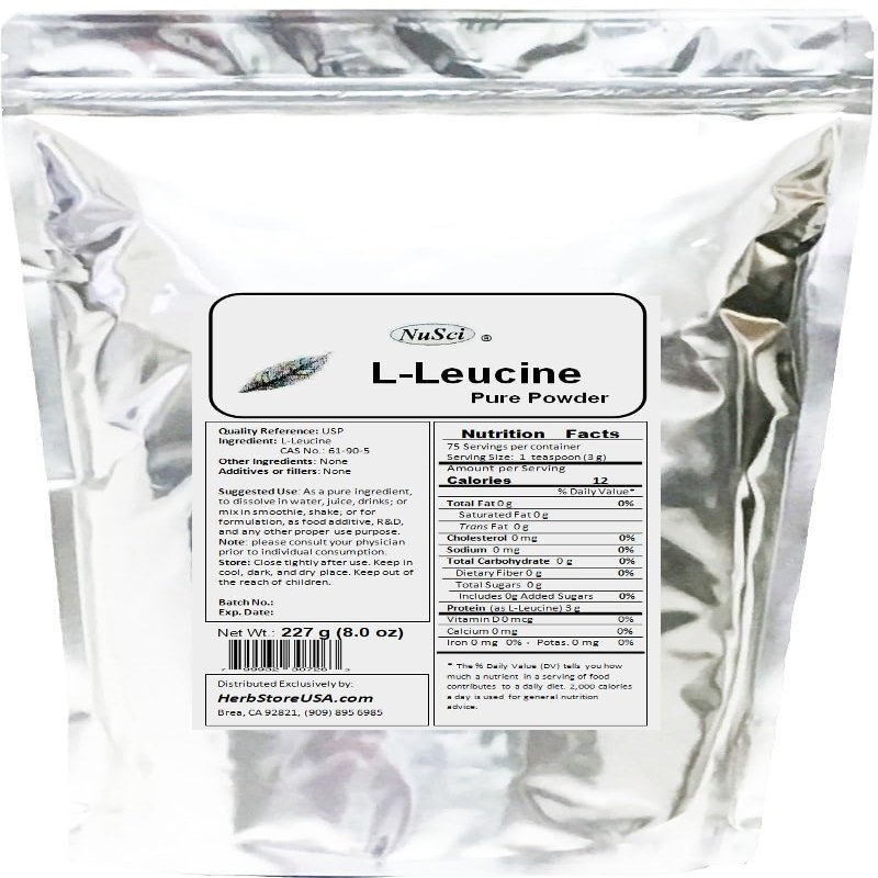 NuSci L-Leucine Pure Powder Leucine BCAA complies with USP Quality Standard (227 Grams (8.0 oz))