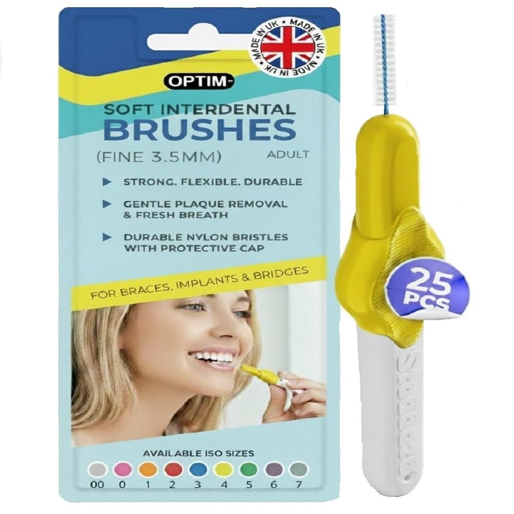 25 Stoddard ICON Interdental Brushes. Value Pack. All with extendable Handles. Choose from Four Different Sizes Floss, Toothpick, Plaque, Tartar Removal Oral Hygiene Dental Brush - Yellow 0.7 mm