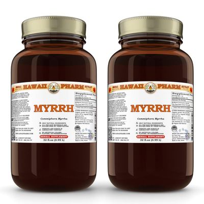 Myrrh Liquid Extract, Organic Myrrh (Commiphora myrrha) Tincture Herbal Supplement, Hawaii Pharm, Made in USA, 2x32 fl.oz