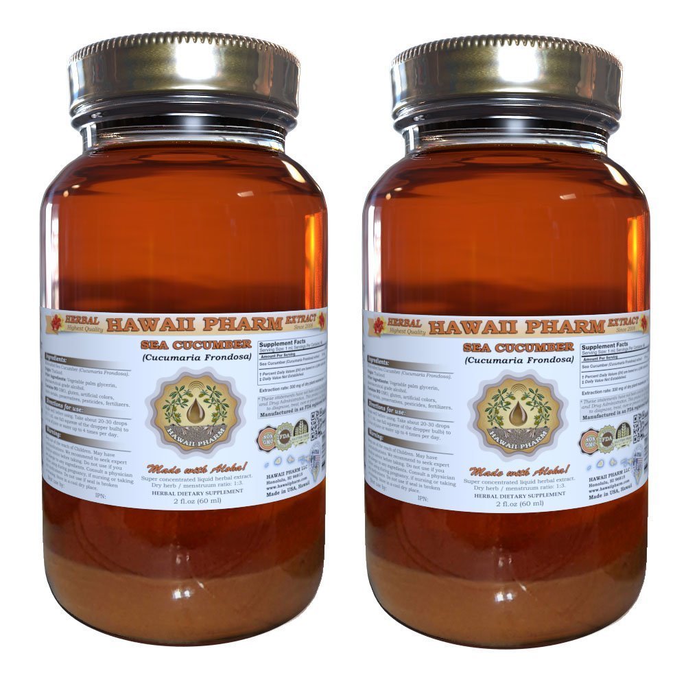 Sea Cucumber Liquid Extract, Sea Cucumber (Cucumaria Frondosa) Tincture, Herbal Supplement, Hawaii Pharm, Made in USA, 2x32 fl.oz