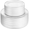 100 Silver Plastic Plates Set, 50 Pcs 10.25 Inch Dinner and 50 Pcs 7.5 Inch Plastic Dessert Plates, Elegant Fancy Heavy Duty Disposable Plates for Party, Wedding, White with Silver Rim view 1