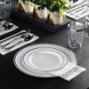 100 Silver Plastic Plates Set, 50 Pcs 10.25 Inch Dinner and 50 Pcs 7.5 Inch Plastic Dessert Plates, Elegant Fancy Heavy Duty Disposable Plates for Party, Wedding, White with Silver Rim view 4