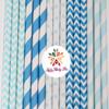 125 pcs Mixed Little Boy Blue Paper Straws, Royal Blue Striped Chevron Light Blue Stripe Dot Zig Zag Beverage Paper Drinking Straws Bulk, Birthday Party Baby Shower Cake Pop Sticks view 1