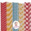125 pcs Mixed Circus Party Paper Straws, Yellow Striped Polka Dot Red Sailor Stripe Dot Blue Diamond Beverage Paper Drinking Straws Bulk, Carnival Birthday Party Cake Pop Sticks view 1