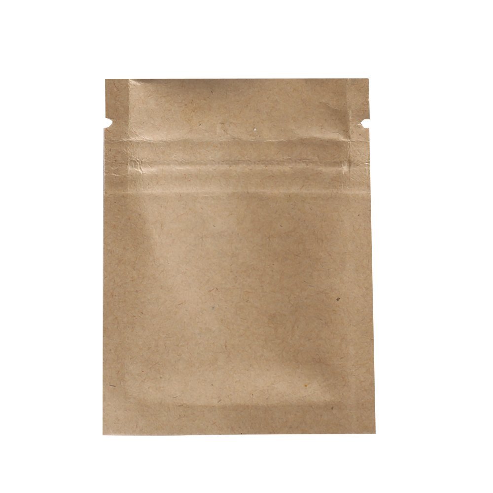100/Pack Flat-Style Kraft Paper/Foil Zip Top Closure Bags (6x8cm (2.2x3"))