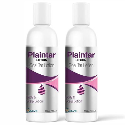 Salve Plaintar Coal Tar Lotion (100 ml / 3.38 fl oz) Pack of 2 - Leave-On Body & Scalp Lotion for Flaky Dry and Psoriasis-Prone Skin