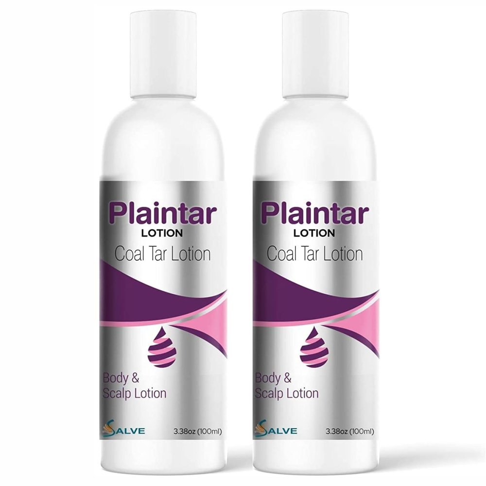 Salve Plaintar Coal Tar Lotion (100 ml / 3.38 fl oz) Pack of 2 - Leave-On Body & Scalp Lotion for Flaky Dry and Psoriasis-Prone Skin