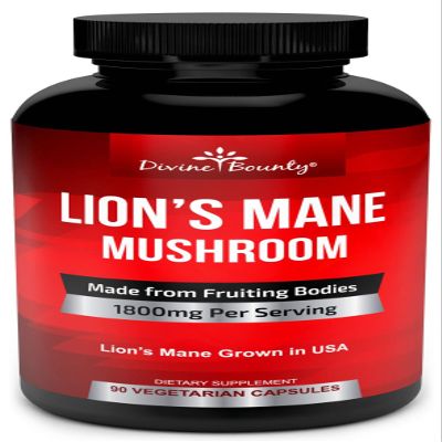 Organic Lions Mane Mushroom Capsules - 1800mg Strongest Lion's Mane Mushroom Supplement - Non-GMO Lions Mane Extract Powder - Nootropic Brain Supplement - Brain & Immune Support - 90 Vegetarian Caps