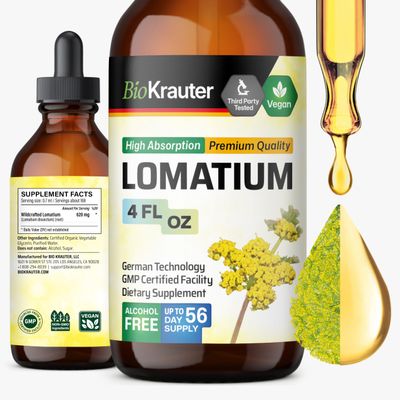 BIO KRAUTER Lomatium Tincture - Immune and Lung Support Supplement - Alcohol and Sugar Free Vegan Lomatium Root Tincture - 4 Fl.Oz.