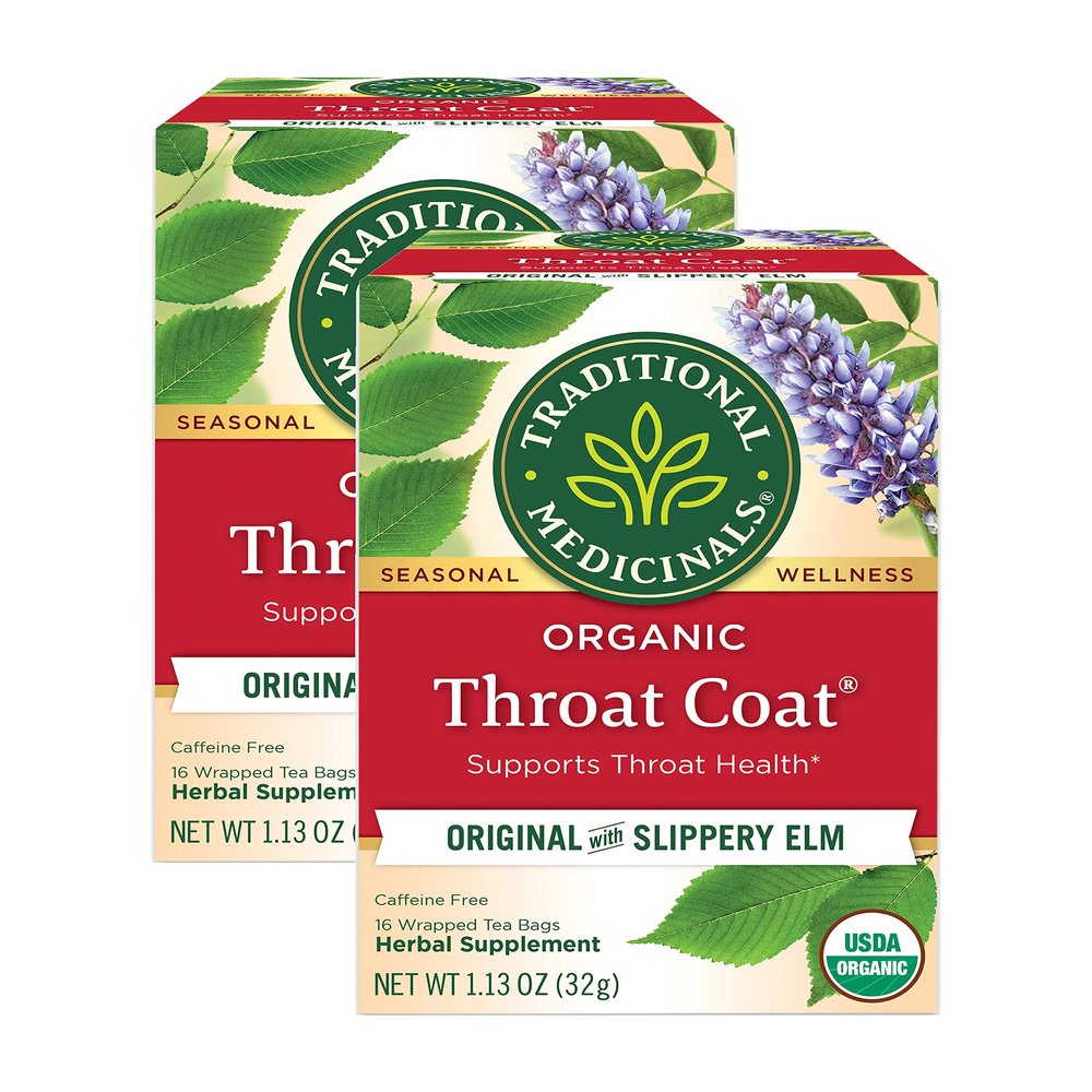 Traditional Medicinals Organic Throat Coat Herbal Tea, Supports Throat Health - 16 Count (Pack of 2) 32 Tea Bags Total