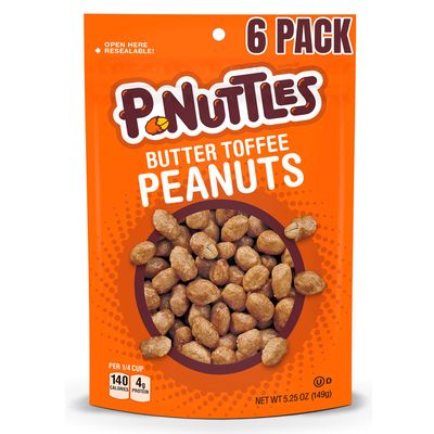 P-Nuttles Butter Toffee Covered Peanuts, 5.25 Oz Resealable Bag (Pack of 6) - Sweet & Salty Candied Peanuts Snacks - Perfect for Parties, Travel & Gatherings - Kosher Certified Crunchy Gourmet Snacks