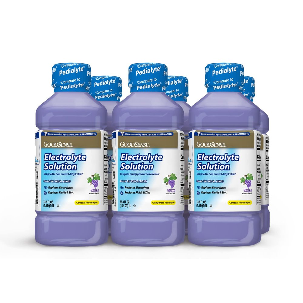 GoodSense Grape Electrolyte Solution - Replaces Electrolytes, Fluids & Zinc for Kids & Adults, Hydration Drink for Dehydration, 33.8 Fluid Ounces (Pack of 6)