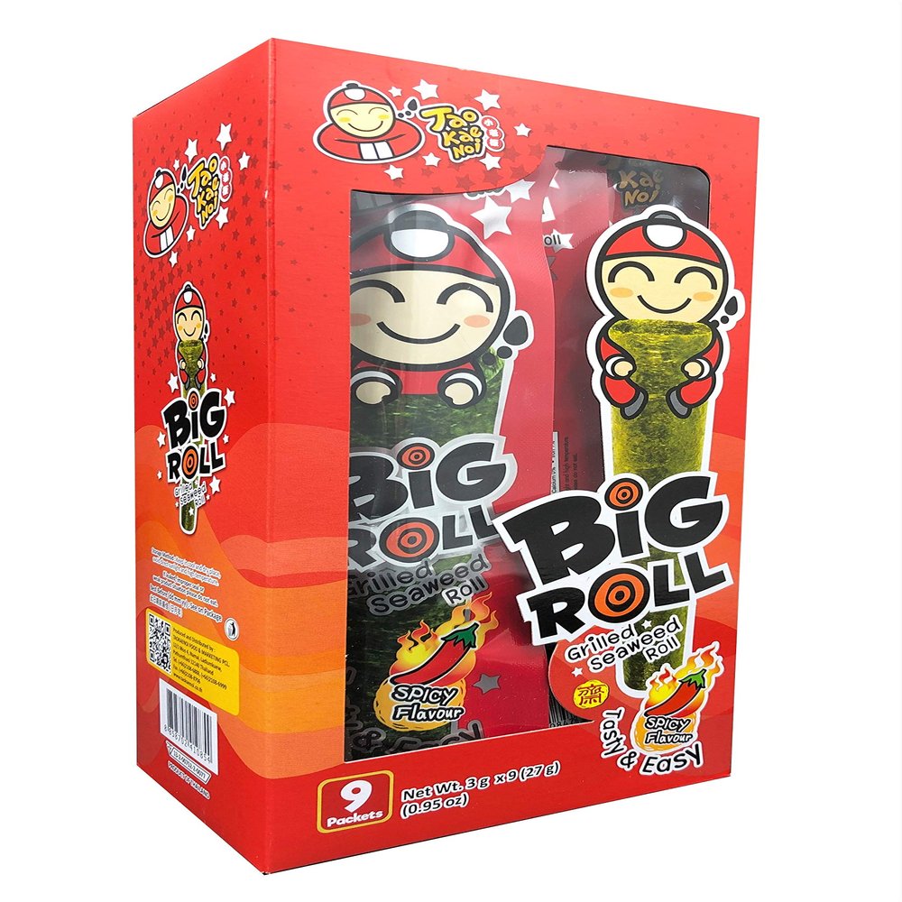 Tao Kae Noi Big Roll Crispy Grilled Seaweed Roll Spicy Flavour 9 Packets Per Box - 3 Boxes
