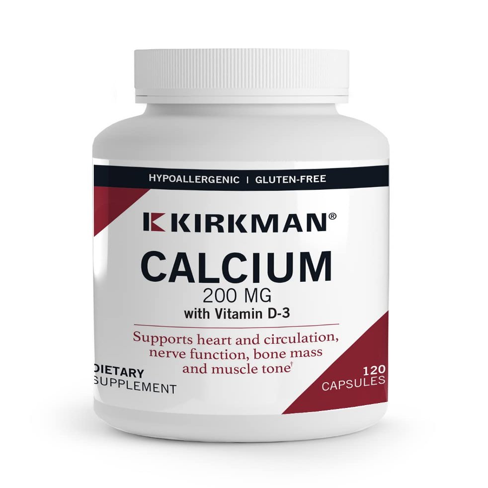 Kirkman's purest Calcium 200 mg - Hypoallergenic 120 Vegetarian Capsules - Gluten and Casein Free
