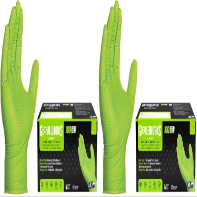 GLOVEWORKS HD Green Nitrile Industrial Disposable Gloves, 8 Mil, Latex-Free, Raised Diamond Texture, XX-Large, Box of 100