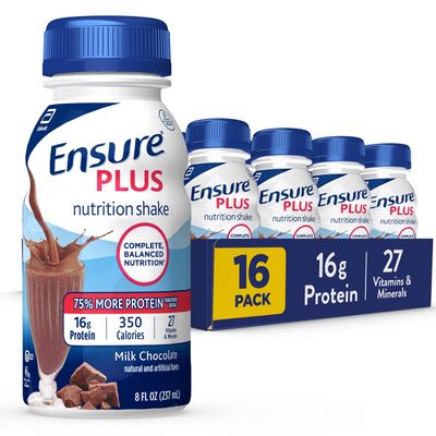 Ensure Plus Nutrition Shake with 13 grams of protein, Meal Replacement Shakes, Milk Chocolate, 8 fl oz, 16 count