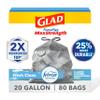 Glad ForceFlex MaxStrength Kitchen Trash Bags, 20 Gal, Fresh Clean Febreze, 80 Ct (Package May Vary) view 1