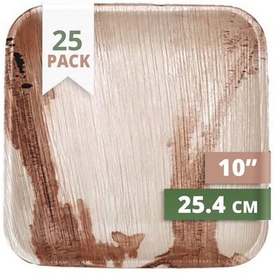CaterEco Square Palm Leaf Plates Set (Pack of 25) | Dinner Plates | Ecofriendly Disposable Dinnerware | Heavy Duty Biodegradable Party Utensils for Wedding, Camping & More,Brown
