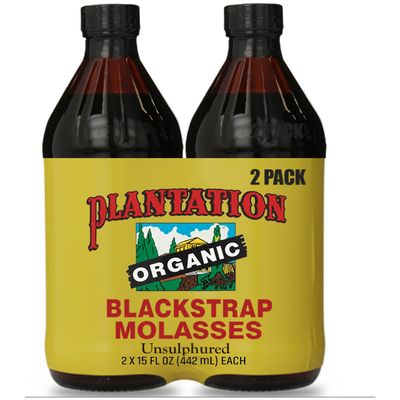 Plantation Organic Blackstrap Molasses 15 oz (Pack of 2) USDA Organic Unsulphured Blackstrap Molasses, Natural Sweetener for Baking, Cooking & Beverages