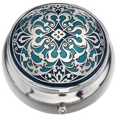 Pill Box (Standard Size) in an Arabesque Design in Blue Color