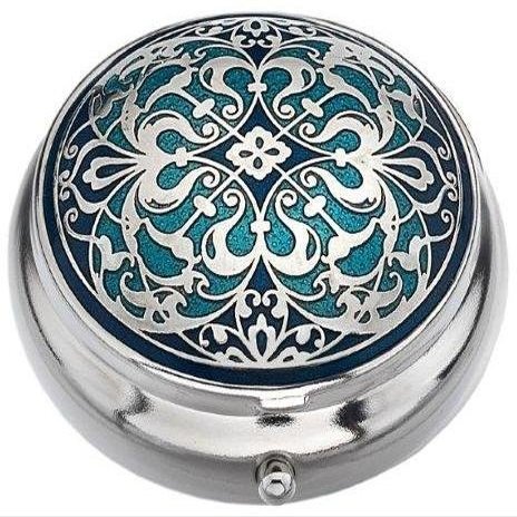 Pill Box (Standard Size) in an Arabesque Design in Blue Color
