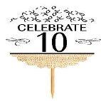 10th Birthday / Anniversary Novelty Burlap Cupcake Decoration Picks -12pack