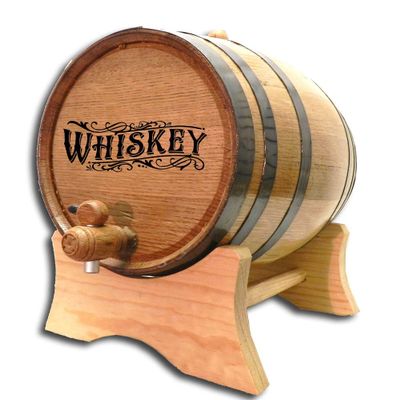 1 Gallon Whiskey Aging Barrel (5 Liter) with Wood Stand, Bung and Spigot - 5L Mini Charred Oak Barrels for Aging Whiskey, Bourbon, Cocktails and More! Laser Engraved Whiskey Barrel Design (B511)