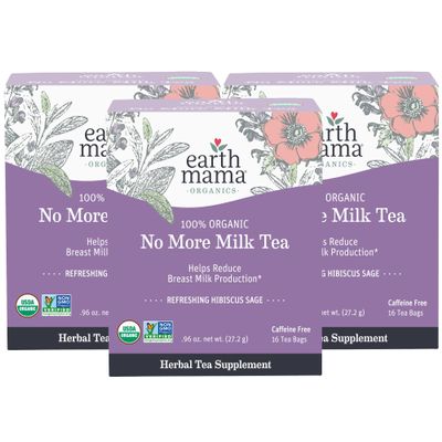 Earth Mama Organic No More Milk Tea | Reduce Breast Milk Production, Stop Breastfeeding & Wean Lactation, Postpartum Essentials for New Moms | 48 Teabags | Caffeine Free & Non-GMO
