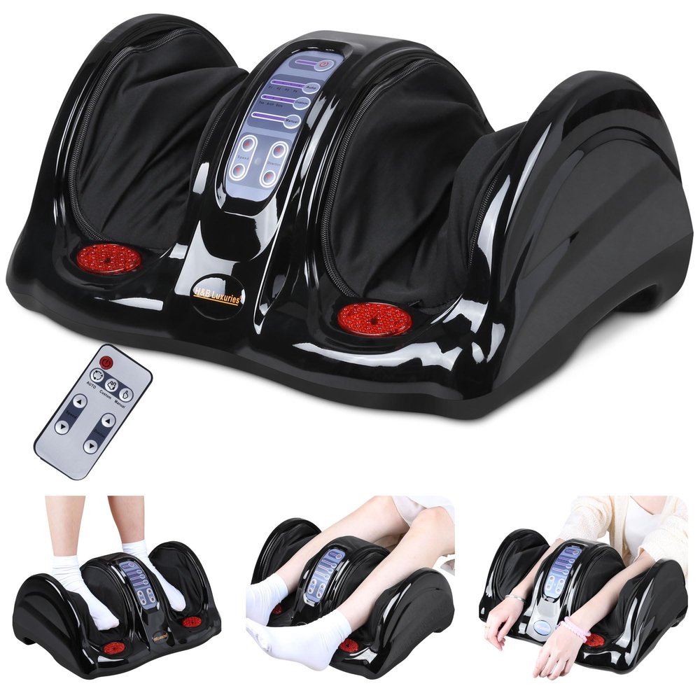H&B Luxuries Shiatsu Foot Massager Machine with Remote Controller, Kneading and Rolling Home Massagers for Feet, Ankle, Calf, Leg, Ideal for Men, Women, Father, Mom Parents and The Elderly, Black