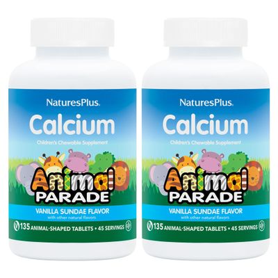 NaturesPlus Animal Parade Calcium, Vanilla Sundae Flavor - 90 Animal-Shaped Chewable Tablets, Pack of 2 - Vegan, Gluten Free - 90 Total Servings