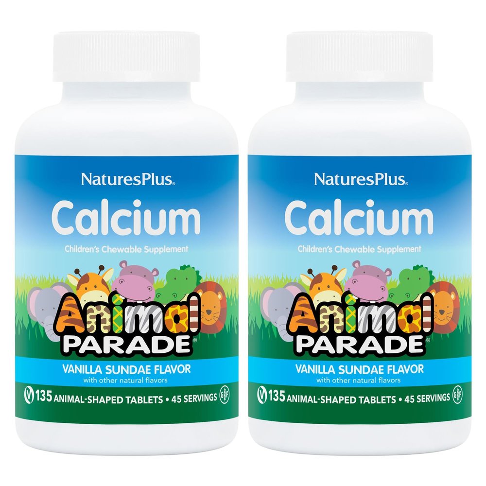 NaturesPlus Animal Parade Calcium, Vanilla Sundae Flavor - 90 Animal-Shaped Chewable Tablets, Pack of 2 - Vegan, Gluten Free - 90 Total Servings