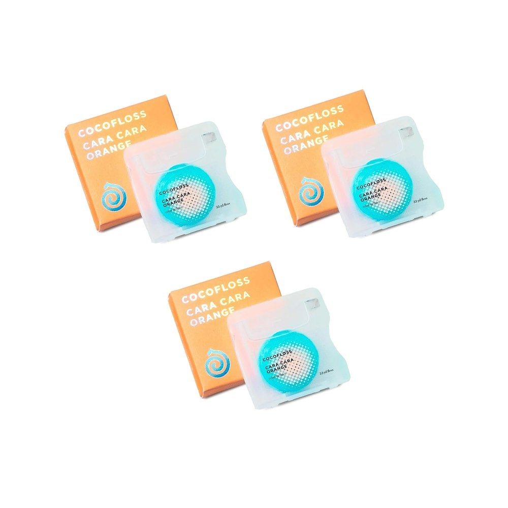 Cocofloss Woven Dental Floss, Dentist-Designed Oral Care, Orange Scent, Waxed, Expanding, Kid-Friendly String Floss with Coconut Oil, 3 Spools (33 yd Each)