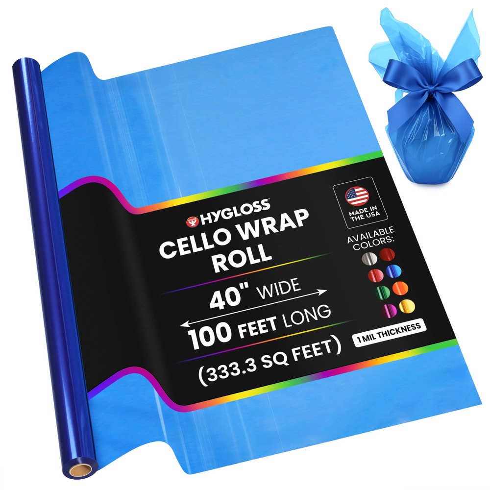 Hygloss Products Roll Cellophane Wrap for Crafts, Gifts, and Baskets 40 Inch x 100 Feet, Blue