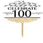100th Birthday / Anniversary Novelty Burlap Cupcake Decoration Picks -12pack