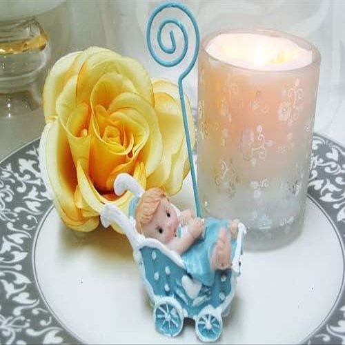 JenlyFavors Poly Resin Baby Shower Card Holder with Stroller Base Blue (12 Pieces)
