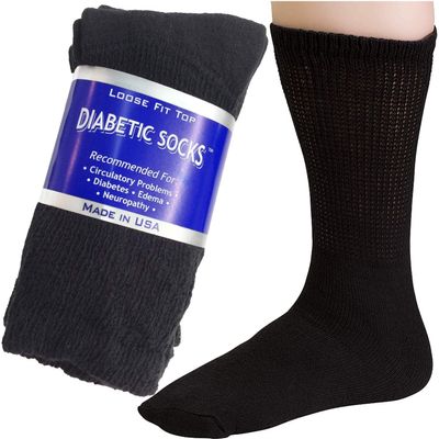 12 Pairs of Mens Black Diabetic Crew Socks 13-15 Size