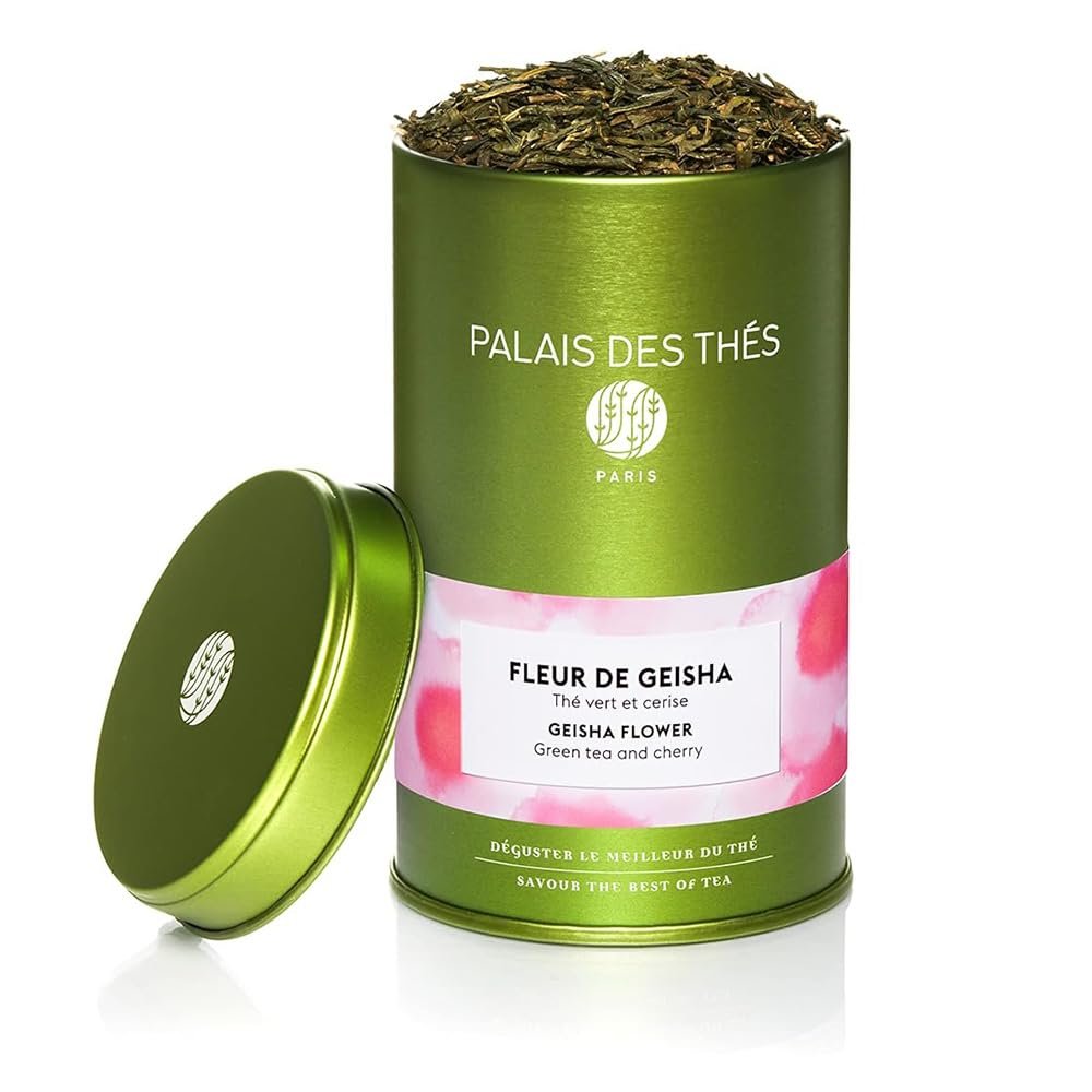 Palais des Ths - Geisha Flower - Green Tea & Cherry Blossom - Premium Loose Leaf, Serves 20-25 Cups - 3.5oz Tin