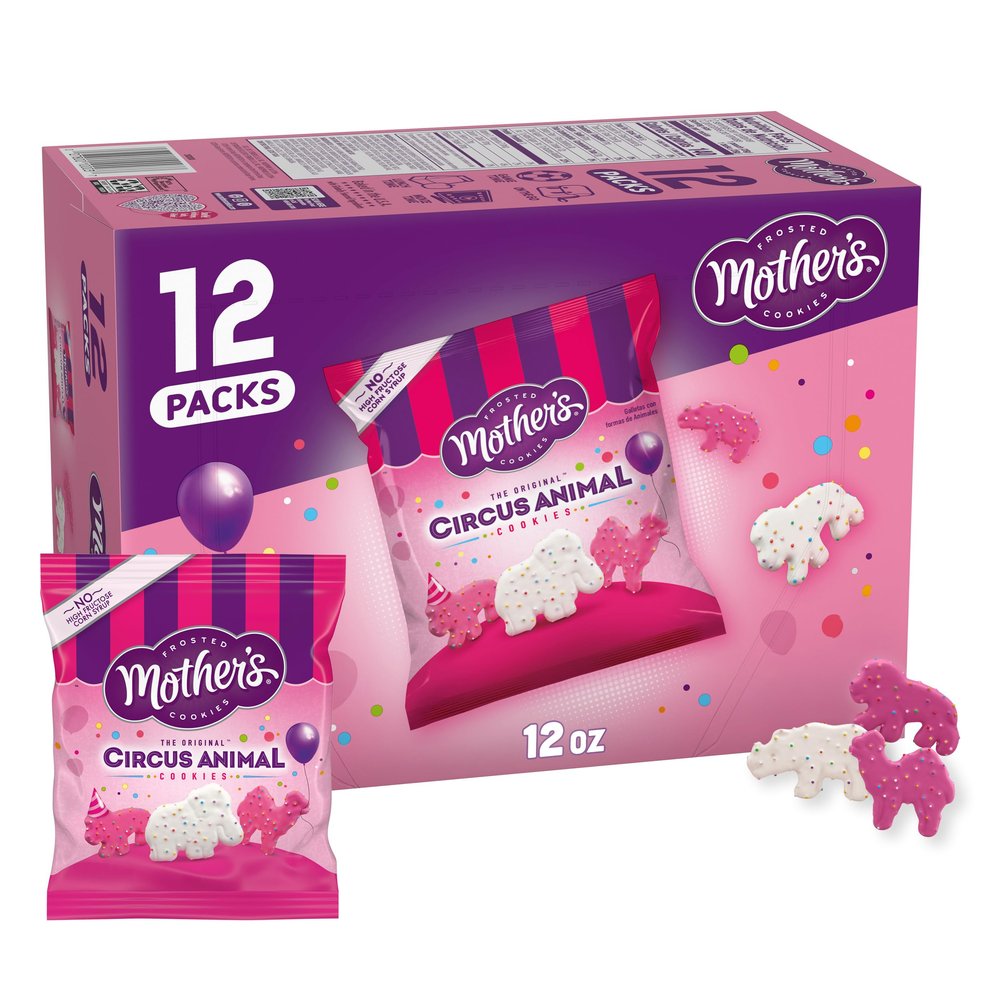 Mother's Original Circus Animal Cookies | Frosted Vanilla Shortbread Cookies with Rainbow Sprinkles | Box of Cookie Snack Packs | 12 Count - 1-oz Pouches | NET WT 12 oz