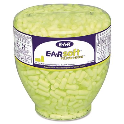 3M 3911004 EARsoft Neon Tapered Earplug Refill, Cordless, Yellow, 500/Box