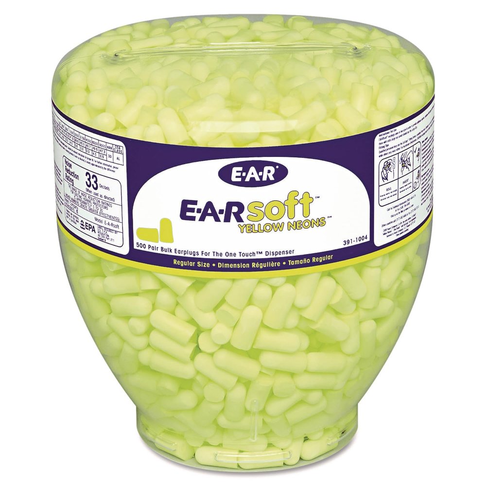 3M 3911004 EARsoft Neon Tapered Earplug Refill, Cordless, Yellow, 500/Box