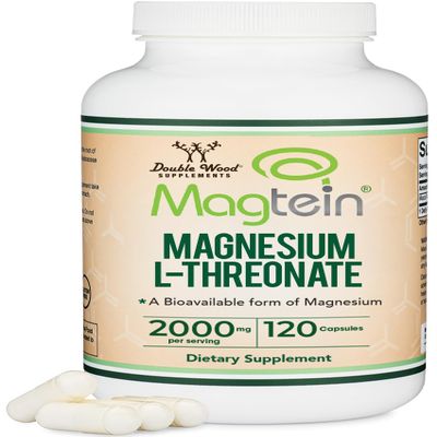 Magnesium L Threonate, Magtein, Sleep and Cognitive Support High Absorption Most Bioavailable Form of Magnesium 2,000 mg 120 Capsules