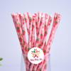 100 pcs Red Strawberry Paper Straws, Fun Cute Picnic Fruit Print Patterned Beverage Floral Light Pink Party Paper Drinking Straws Bulk, Birthday Wedding Colored Cake Pop Sticks view 1