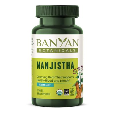 Banyan Botanicals Organic Manjistha Natural Skin Support & Lymphatic Drainage Supplement Red Root Blood Cleanse for Clear Complexion 90 Tablets USDA Organic, Fair Trade