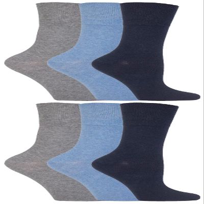 IOMI - 6 Pack Women Thin Non Binding Extra Wide Loose Top Cotton Diabetic Socks (5-9 US, Blue LA7)